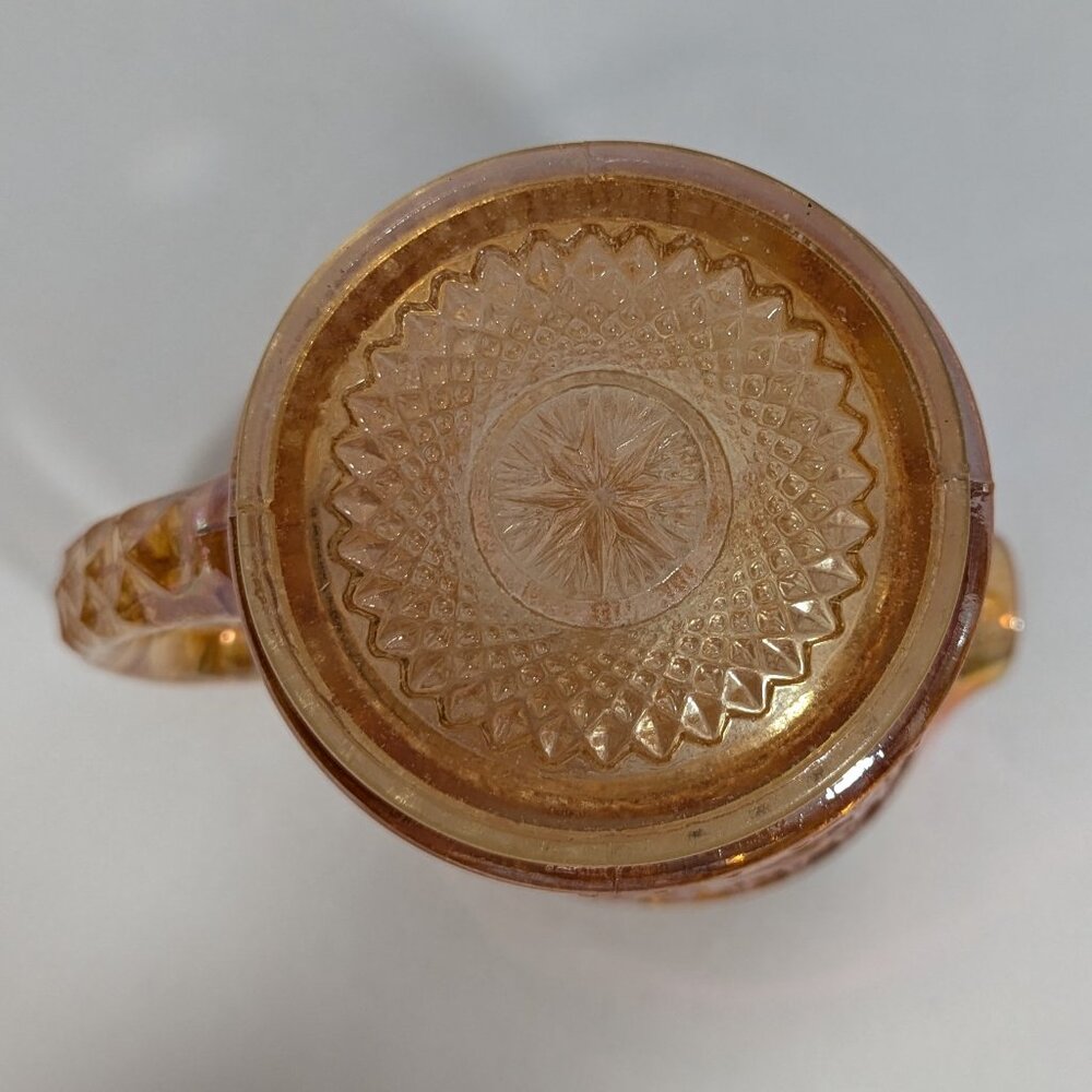 Imperial Glass Star Medallion Marigold Carnival Glass Pitcher Vintage 20 ounces - Picture 6 of 8